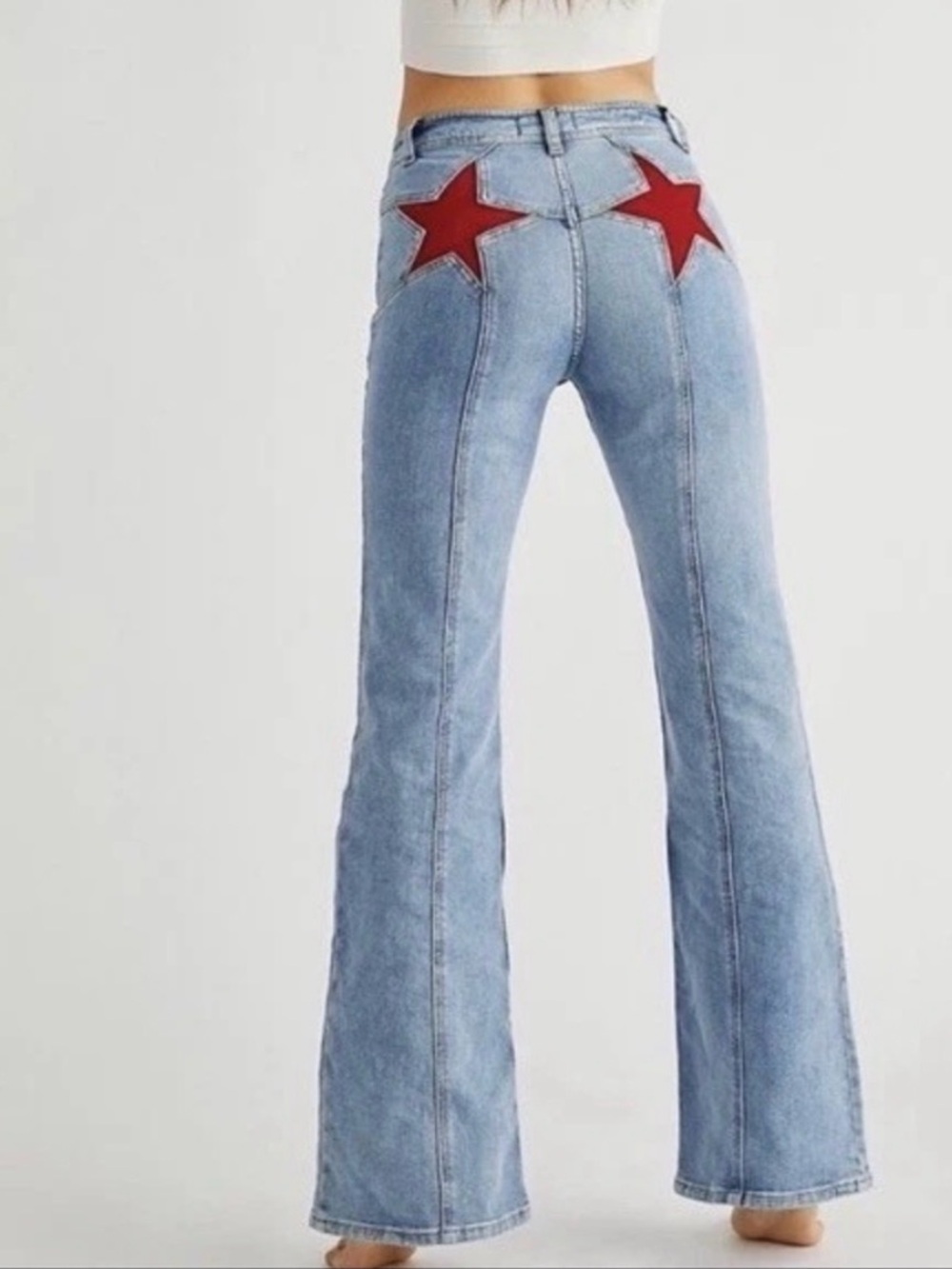We The Free Firecracker High Rise Red Suede Star Flare Jean - Picture 2 of 13